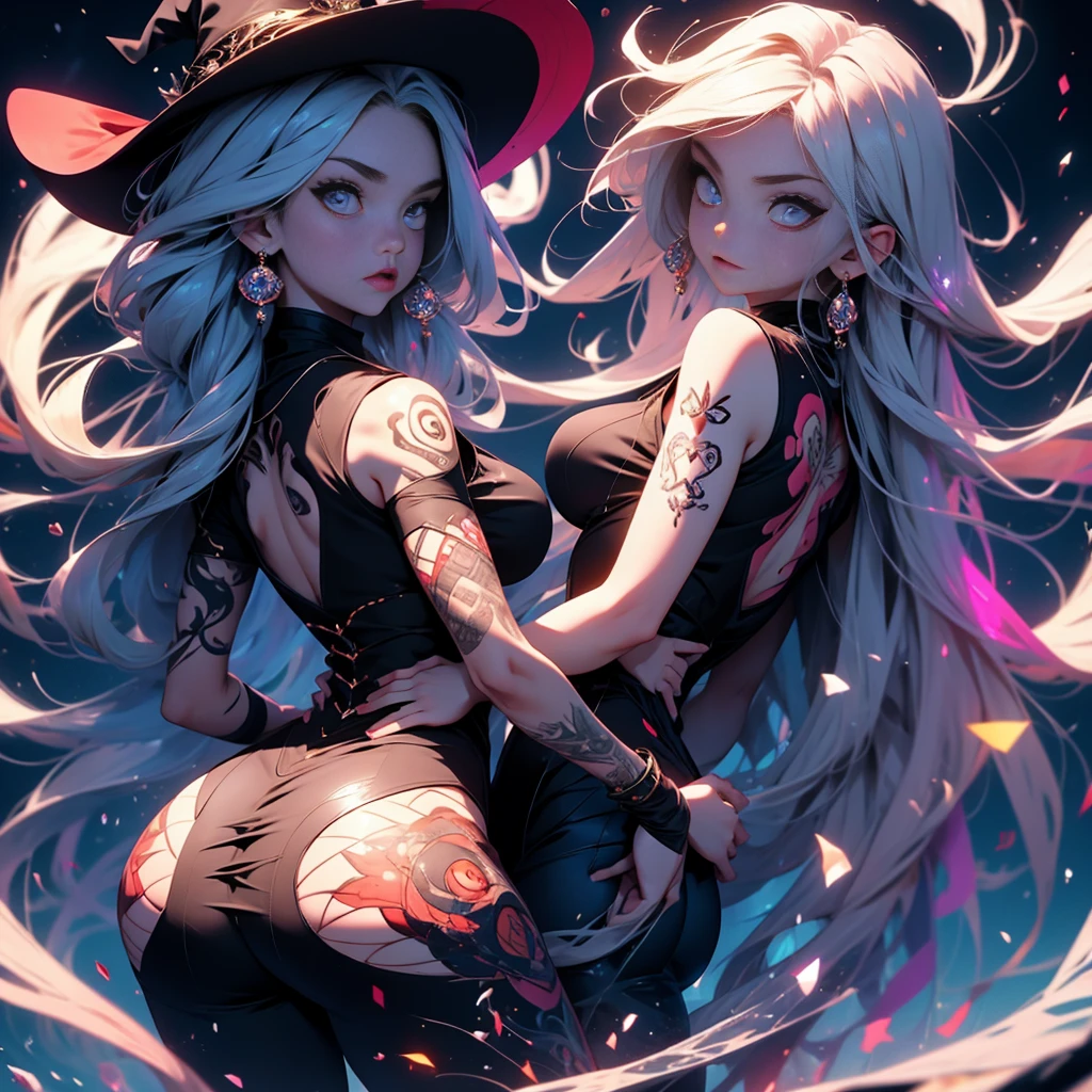 A lovely witch (Malaysian, age 30, tangled hair, busty, big butt, hourglass figure, extensive tattoos) has summoned an eldritch tentacle monster to give her a back massage
