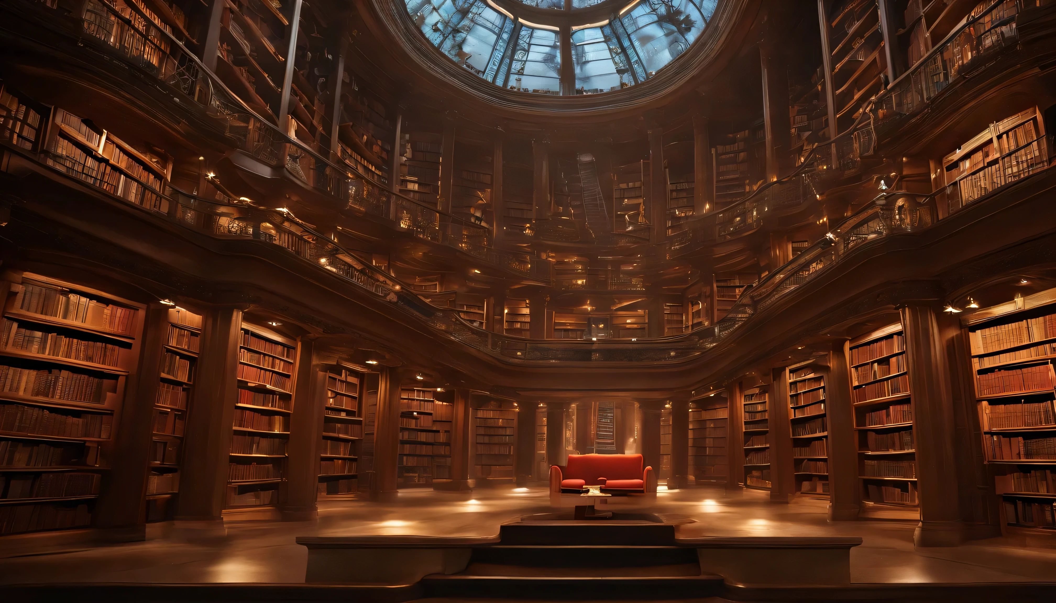 library, An endless bookshelf, Born Space Library Artwork, Book Cave, fantasy book illustration, A magnificent spiral staircase filled with books, Infinite Celestial Bodies Library, An eternal library, An overwhelming number of lamps in the room、Gothic epic library concept, Magic Library, Space sci-fi book art, beeple and jean giraud, There are books all over the place