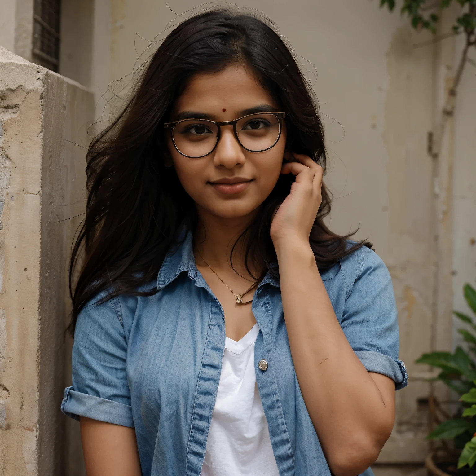 An Indian girl with glasses dreaming