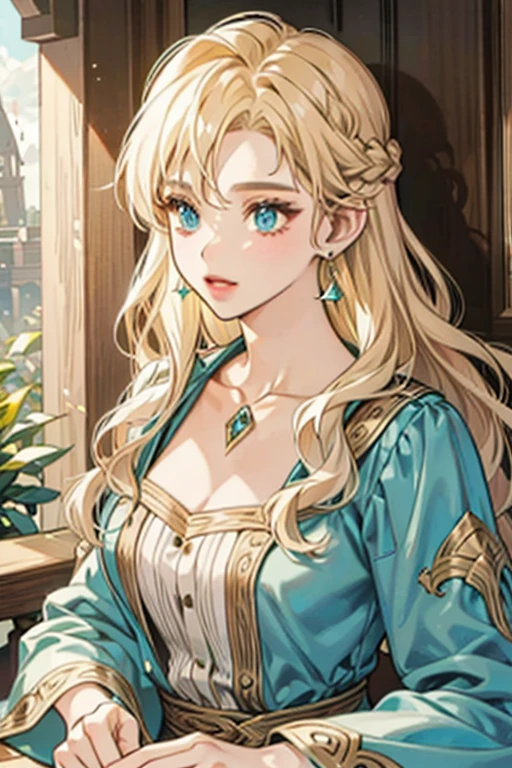 The Old Woman of the Wizard of Light, , Long side-swept bangs wavy light blonde hair, Crystal Eyes, Ethnic Earrings, Fashion Out It