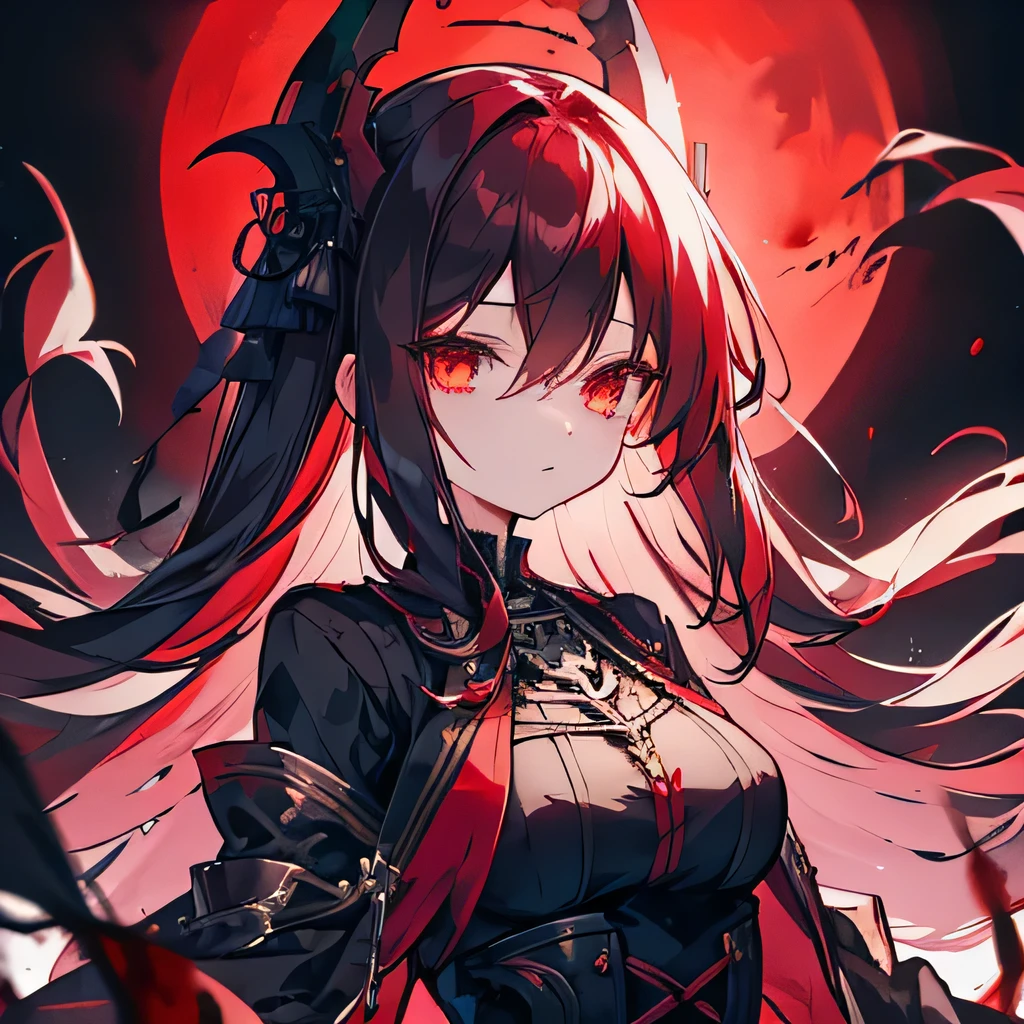 Bloody Girl,Crimson gradient hair,red moon,Blood Magic,Gothic,Skyscraper,chain,Gothic Clothing,Cross necklace,ring,whole body