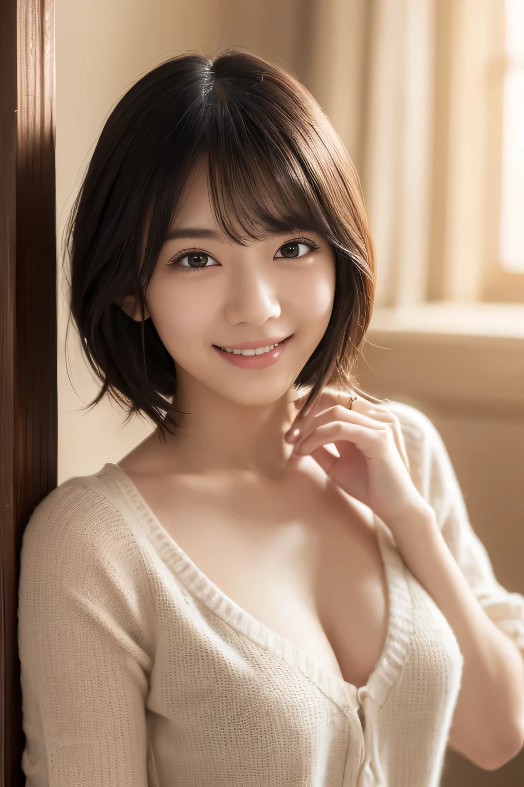 1 girl, (Wear a fashionable light-colored spring outfit:1.2), Very beautiful Japanese idol portraits,
(RAW Photos, highest quality), (Realistic, Photorealistic:1.4), (masterpiece),
Very delicate and beautiful, Very detailed, 2k wallpaper, wonderful, finely, very detailed CG Unity 8k wallpaper, Very detailed, High resolution, Soft Light,
Beautiful detailed girl, Very detailed目と顔, Beautiful and detailed nose, finely beautiful eyes, Cinema Lighting,
(Simple background in bright colors:1.3),
(Semi-short hair),
Complete Anatomy, Slender body, Small breasts, smile