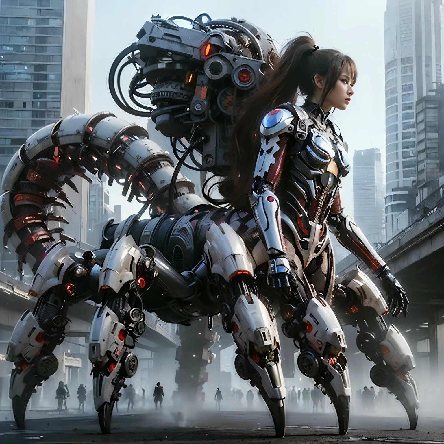 (top-quality:1.2, masterpiece)、ultra high resolution、extremely ultra surrealism, (Photorealsitic:1.4)、Raw photo、(Steampunk Battle Cyborg fallen angel)、large bat wings made of metal、black porcelain body、red hair、glowy skin、1 Cyborg girl、(mechanical frame:1.3)japanese, extremely cute face, ((super realistic details))、portrait、globalillumination、Shadow、octan render、8K、ultrasharp、character edge light、Details of complex ornaments、Acrylic Clear Cover、Sumerian details、Hydraulic cylinder、Small LED lamp、highly intricate detail、Realistic light、a purple eye、radiant eyes、Facing the camera、neon details、cowboy shot、Futuristic headgear、About Cyberpunk