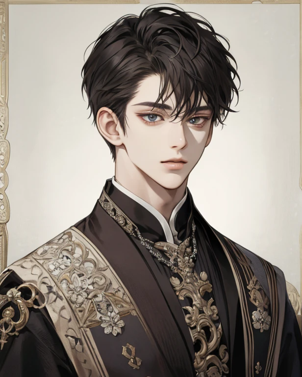 (extreamly delicate and beautiful:1.2), 8K,(masterpiece:1.0),(best_quality:1.0), 2boy, and intricate detailing, Enlarged textures, and intricate detailing, finely eye and detailed face, and intricate detailing, shiraga, (closed mouths), Perfect eyes, Equal eyes, (A male god)