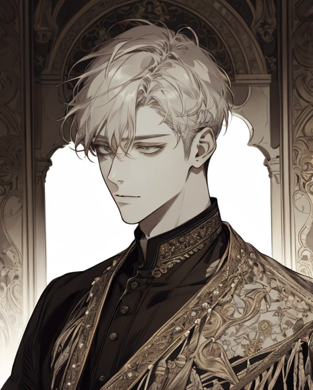 (extreamly delicate and beautiful:1.2), 8K,(masterpiece:1.0),(best_quality:1.0), 2boy, and intricate detailing, Enlarged textures, and intricate detailing, finely eye and detailed face, and intricate detailing, shiraga, (closed mouths), Perfect eyes, Equal eyes, (A male god)