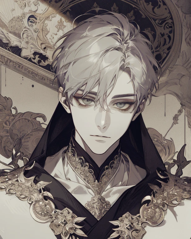 (extreamly delicate and beautiful:1.2), 8K,(masterpiece:1.0),(best_quality:1.0), 2boy, and intricate detailing, Enlarged textures, and intricate detailing, finely eye and detailed face, and intricate detailing, shiraga, (closed mouths), Perfect eyes, Equal eyes, (A male god)