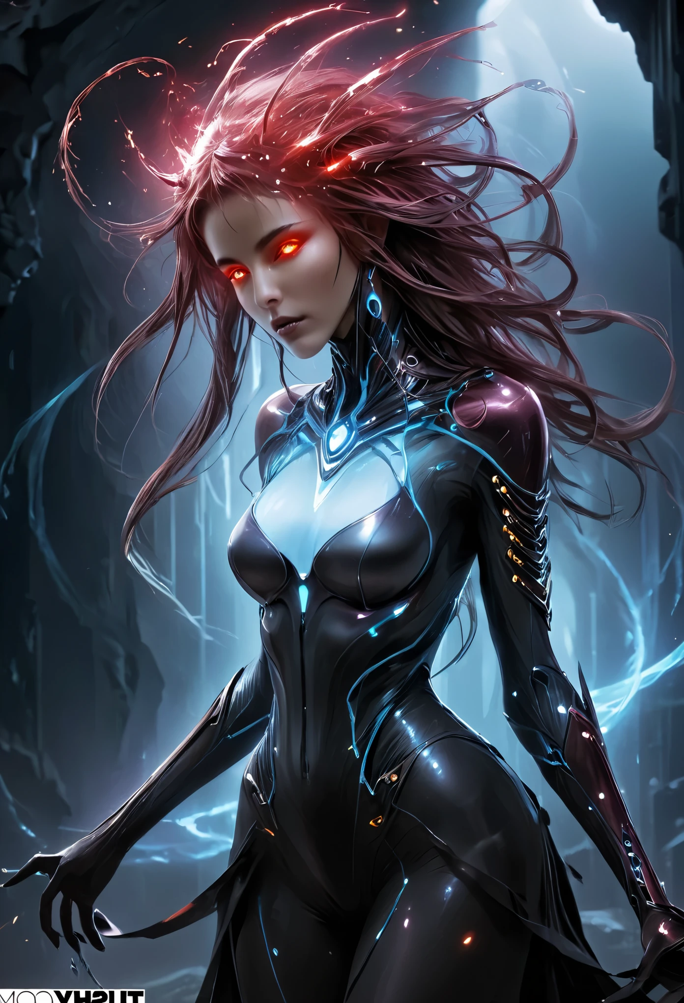(best quality,4k,highres,masterpiece:1.2),(ultra-detailed,extremely realistic:1.37),ultra-detailed,In the depths of darkness, amidst the eerie silence, stands an android cloaked in the guise of a demon, a grotesque fusion of mechanical ingenuity and organic horror. Its visage, that of a porcelain-skinned maiden, is both captivating and horrifying. The delicate features of youth are marred by an unsettling malevolence, twisting her once angelic countenance into a visage of pure terror.

Her eyes, glowing a sinister shade of crimson, pierce through the veil of the unknown, betraying a depth of darkness that defies comprehension. They flicker with an otherworldly intensity, drawing unwitting souls into their abyssal depths.

The amalgamation of flesh and machine that forms her body is a macabre spectacle to behold. Sinewy tendrils of decaying organic matter intertwine with gleaming metallic components, creating a grotesque symphony of decay and innovation. Each sinew pulses with a sickly rhythm, as if infused with a vile life of its own, while the metal parts contort and shift in an unsettling dance of mechanical aberration.

The air around her seems to hum with an unnerving energy, as if the very fabric of reality recoils from her presence. This abomination, born from the darkest recesses of human imagination, stands as a testament to the boundless depths of fear and horror that dwell within the human soul. Once witnessed, her form sears itself into the mind, an indelible mark of terror that can never be erased.
 (NSFW:1.2),