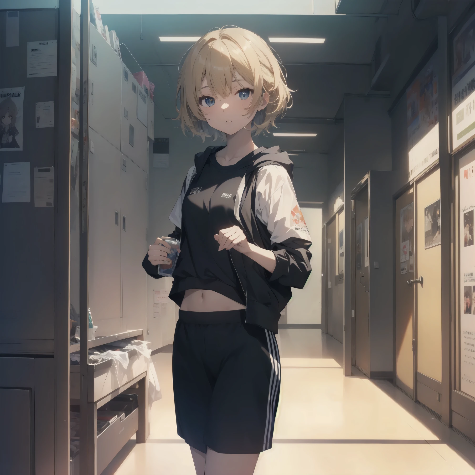 ultra-absurdres-Top quality by artist God, ultra-detailed, high resolution, anime moe artstyle, best anime 8k konachan wallpaper, pixiv contest winner,pool:2810, perfect anatomy,break, 1girl, (Please draw a girl walking sleepily to school alone. )break,(Solo,little female, 13-year-old:1.3),Full limbs, complete fingers,a junior high school student,  (very short hair), short cut, flat chest, , small butt, small black eyes, beautiful detailed eyes, well-proportioned iris and pupils, expressive eyes, highres detailed hair, soft expression, school_gym uniform, official_alternate_costume, short gym shorts,(Detailed Lighting), (Detailed background), in the School commute route. break,super detailed skin, Best cinematic lighting powered by famous artist, 8k,beauty illustration,photoshop_(medium),very aesthetic,break,((artist:a1_(initial-g) )), artist:akinashi yuu ,artist:oyari ashito ,artist:kantoku ,