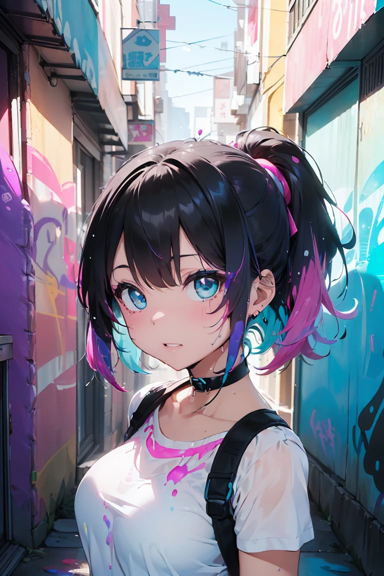 ((White Day)), (White clothes), Squat, Loose chest, Anime Girls, (Wet clothes) , Latest Trend Fashion, (Big Breasts:1.3), ((Superior:1.3, Perfect Eyes ,Beautiful and detailed, レインボーは超Get used to itなディープレッドターコイズの目を輝かせます:1.1, Gradient Eye:1, Beautiful Get used to it eyes:1, Symmetrical eyes:1, Big Eye Highlights:1.2)), Grin, blush, In a psychedelic room, ((((Light Skin: 1.5, Light Skin, very bright body)))), visual tranceのイラスト, visual trance, psychedelic art style, neon color theme, (((masterpiece))), (Complex), 8k, highest quality, (visual strength: 1.5),
(((liquid paint hair:1.1))) ,(((Neon black hair | neon pink hair | neon blue hair | Neon Aqua Hair | Purple Hair | Fuchsia colored hair | fluorescent blue hair | amethyst hair | Neon Hair | bright pink hair :1.5))), ((Made of paint、Defying Gravity,Thick flow),(Paint splashes:1.3), (Shiny Hair: 1.3), (Bright colors), Dynamic pose, Embarrassing,in the center,Scale to fit,Three-part method, Cessation of liquid coating,
Colorful background, rest colorful theme, splash paint play, Beautiful light, Colorful light particles,High contrast in clothing, Color Splash, Color Drawing Wall, Complex Get used to it, Exposure Blending, High resolution, (Graffiti art),more_Get used to it:0.5,