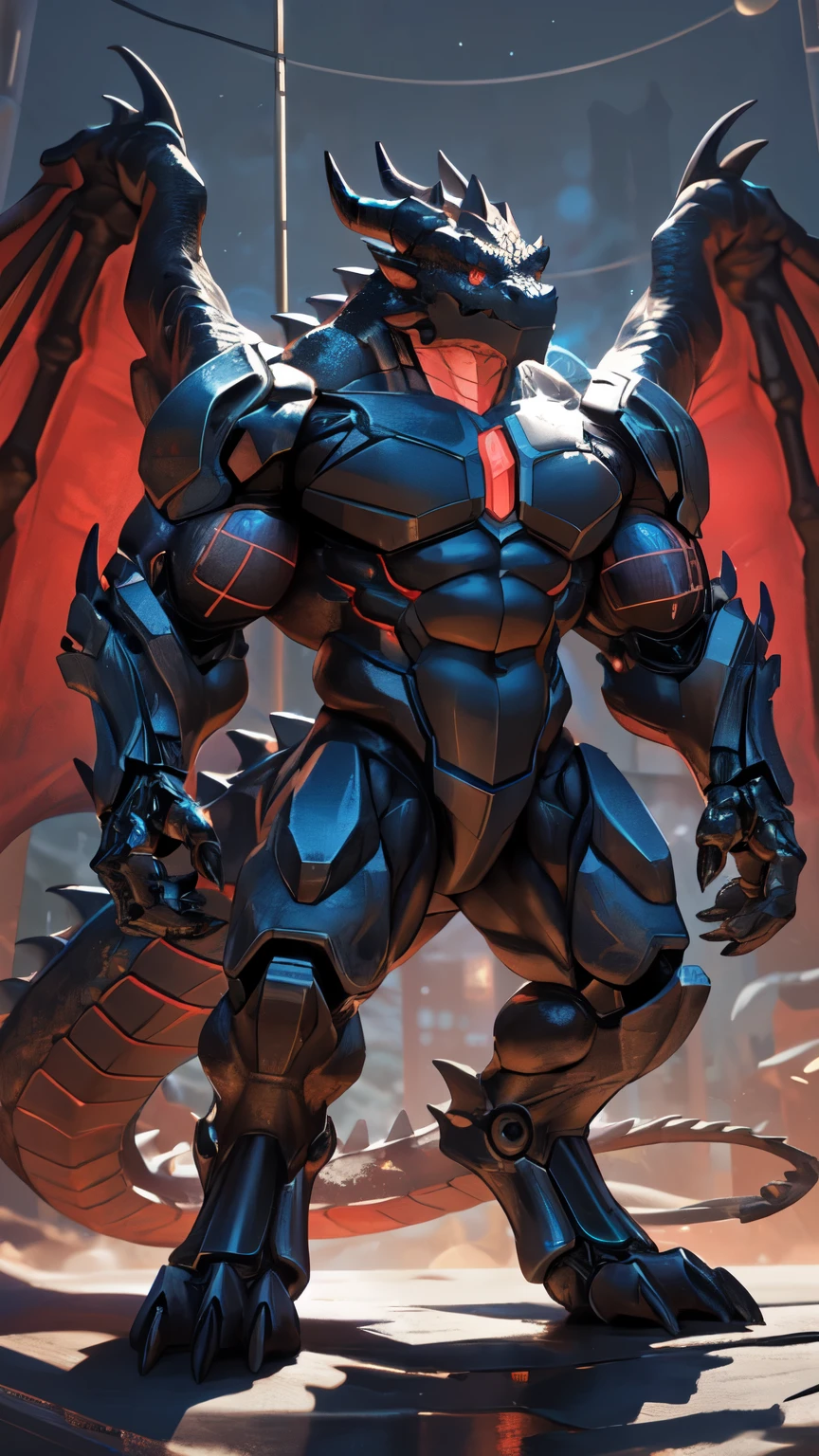 (GIANT mechanical Machamp rampage through a city, crushing buildings beneath their unstoppable metal frames), (official art, best quality, highly detailed) (terrifying and imposing design, smoke and flames rising from the destruction in the background, a lone figure) (high-tech bio-mecha armor, metallic, real texture material) (Machamp, 8K), (gigantic muscles, Gigachad Muscular, big muscle, pecs, triceps, traps, unusually developed muscular body, body full of huge muscles. showing off muscles, pectorales enormes, Exaggeratedly huge muscles.),(Spread wings, It has wings, have big wings, golden wings), (whole body shines like metal, Wearing cyberpunk mecha, emphasizes the muscles, suit fully made of metal, intricate armor, Robotic suit, suit fully made of metal, cyborg), (giant Machamp, Machamp's giant robot, Powered exoskeleton with the same design as Machamp), (Masterpiece, highres) (Detailed head, Detailed Body, Detailed abs, full body), (black color hyper penis, hyper black penis), Fight against humanity. look at the viewer for the sign of acceptance, low angle (low angle perspective, emphasizing the immense size), looks at viewer,