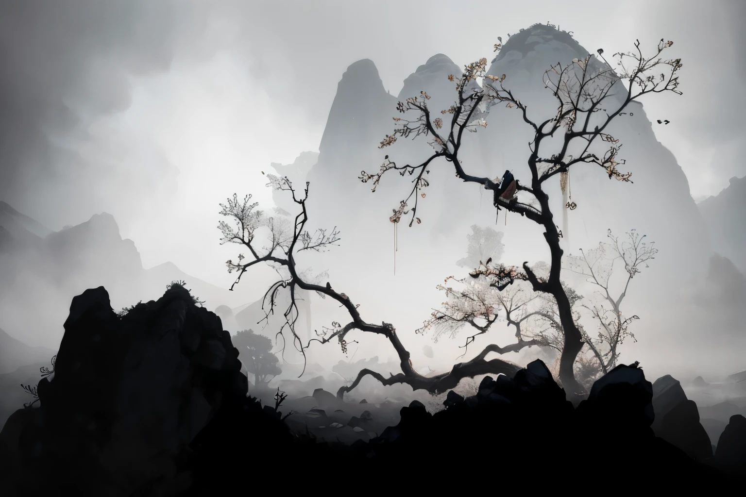 zhang daqian,No humans,landscape,traditional media,outdoor,nature, \(Moderate\),Bisim,Shukzuma,, (masterpiece, best quality, high quality, high resolution, Super detailed),