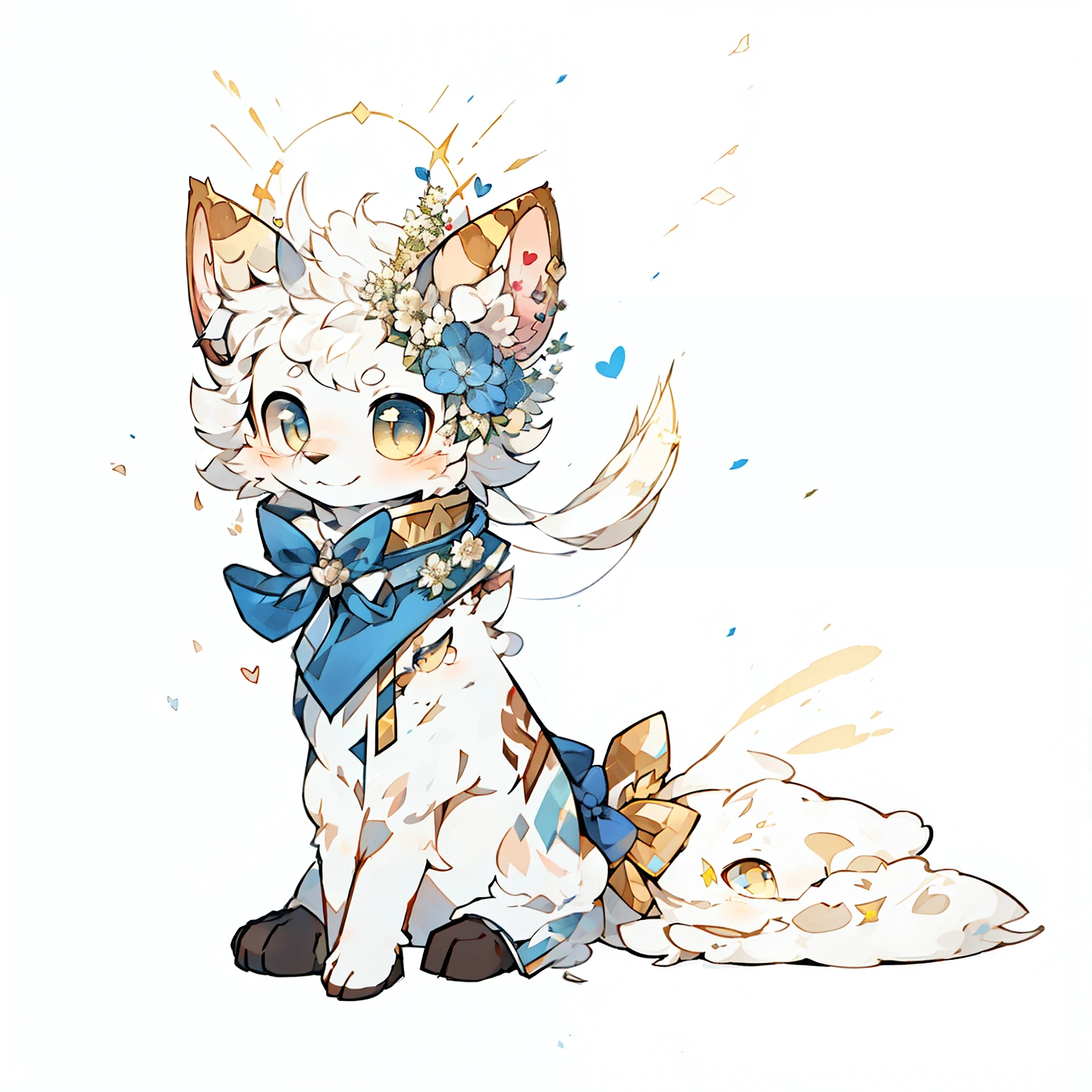ra de tailed fur, (whole body:1.1), Perfect lighting, Light Particles, (masterpiece), (Ultra de Obaed), Sharp focus, Light Particles,Solitary, hairy, Animal ear hair,sheep,(Lovely:1.0),(Fluffy:1),Heart in the eyes,high quality,flower
