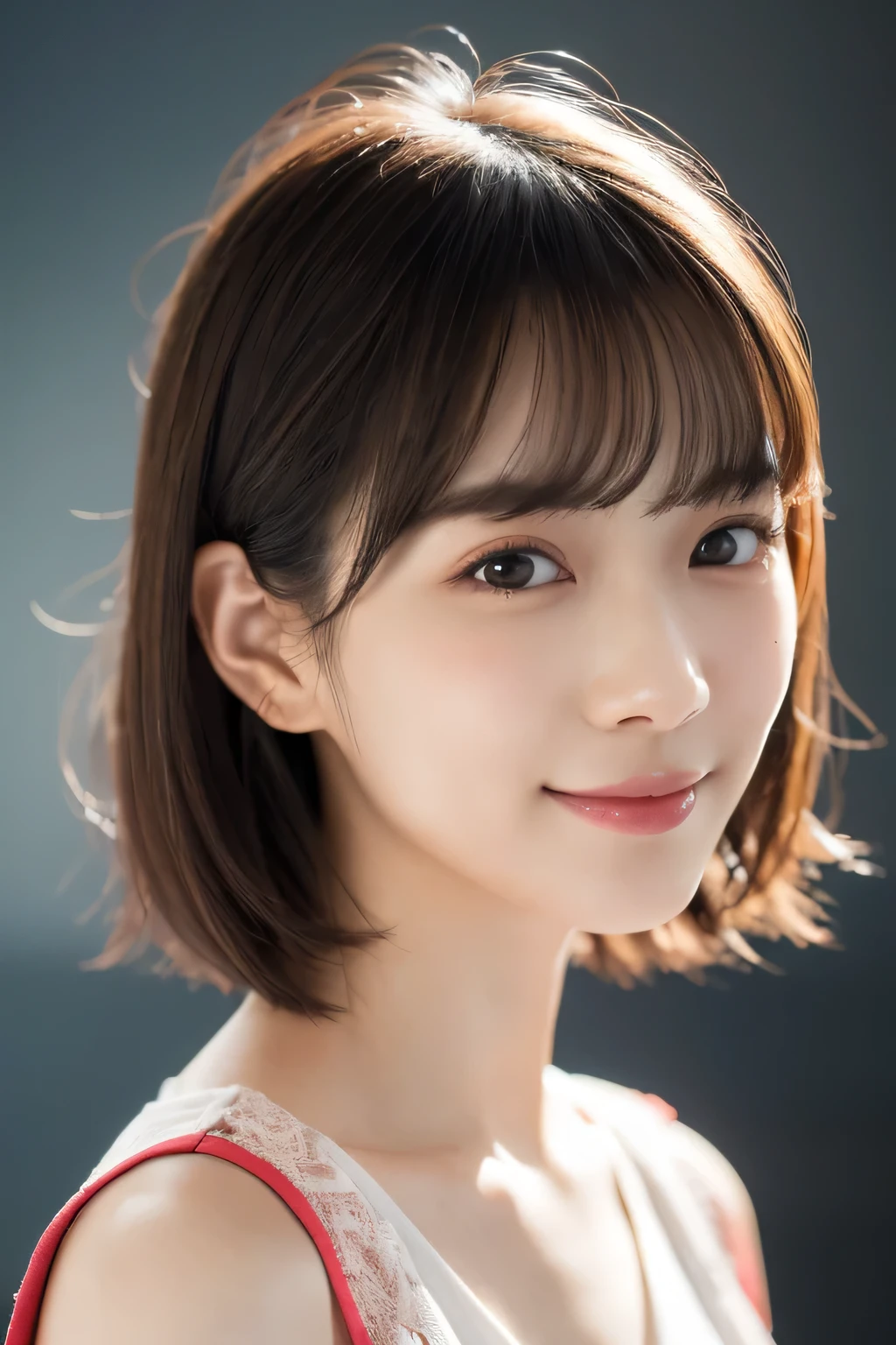 1 girl, (Wear a fashionable light-colored spring outfit:1.2), Very beautiful Japanese idol portraits, 
(RAW Photos, highest quality), (Realistic, Photorealistic:1.4), (masterpiece), 
Very delicate and beautiful, Very detailed, 2k wallpaper, wonderful, finely, very detailed CG Unity 8k wallpaper, Very detailed, High resolution, Soft Light, 
Beautiful detailed girl, Very detailed目と顔, Beautiful and detailed nose, finely beautiful eyes, Cinema Lighting, 
(Simple background in bright colors:1.3),
(Semi-short hair), 
Complete Anatomy, Slender body, Small breasts, smile