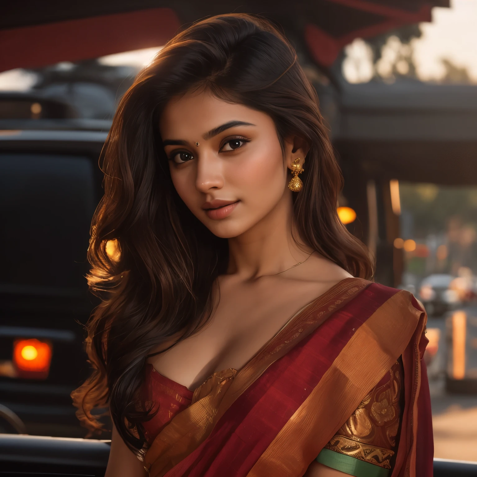 young Indian girl, 18-year-old, red top, gentle lighting, intricate facial details, flawless complexion, top-notch 3D rendering, hyper-realistic, shot on Indian road. photorealistic digital art trending on Artstation 8k HD high definition detailed realistic, detailed, skin texture, hyper detailed, realistic skin texture, armature, best quality, ultra high res, (photorealistic:1.4),, high resolution, detailed, raw photo, 400 camera f1.6 lens rich colors hyper realistic lifelike texture dramatic lighting unrealengine trending on artstation cinestill 800,shot on indian roads, showing thighs