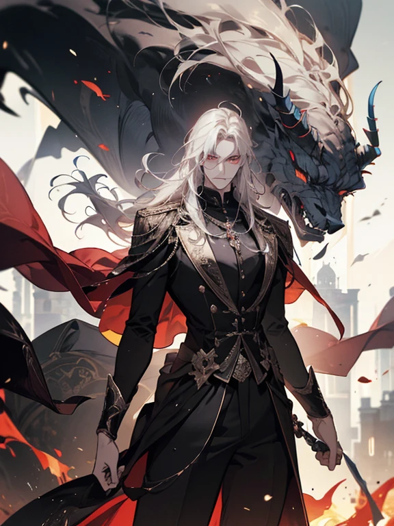 The character described is a tall, Homem musculoso, with an imposing appearance. Ele tem olhos de cor carmesim, que emanam um brilho intenso e cativante. They have long hair,It's completely white, adding an element of distinction to your look. Ele usa um casaco preto,Cobre a maior parte do seu corpo, giving it an air of elegance and mystery. Por baixo do sobretudo, Ele estava primorosamente vestido、Adapted clothing, which further underscore his athletic figure. Essas roupas, although they are not specified, convey the idea of sophistication and good taste. The man in question emanates a mysterious and haunting aura, implying that there is something intriguing and enigmatic about him. His presence is intense and imposing, able to hold the attention of the people around you. Behind him, revela-se um mundo em chamas. This image suggests that it has some connection to destruction and chaos, perhaps being a figure related to the catastrophic outcome or darkness. Para cobrir seu rosto, He wears a solid white mask, que esconde completamente sua identidade, leaving only his crimson eyes visible. This mask adds an enigmatic and sinister touch to your appearance, suggesting that he has secrets or hidden intentions. No geral, This character is portrayed as an enigmatic figure, poderosa e sombria, whose presence is marked by mystery, Grandeur and a sweeping world on fire.S,arte inicial, arte inicial, league of legends arte inicial, Artisticamente, pinceladas, obra-prima, 8k, ultra-detalhado, hard disk,