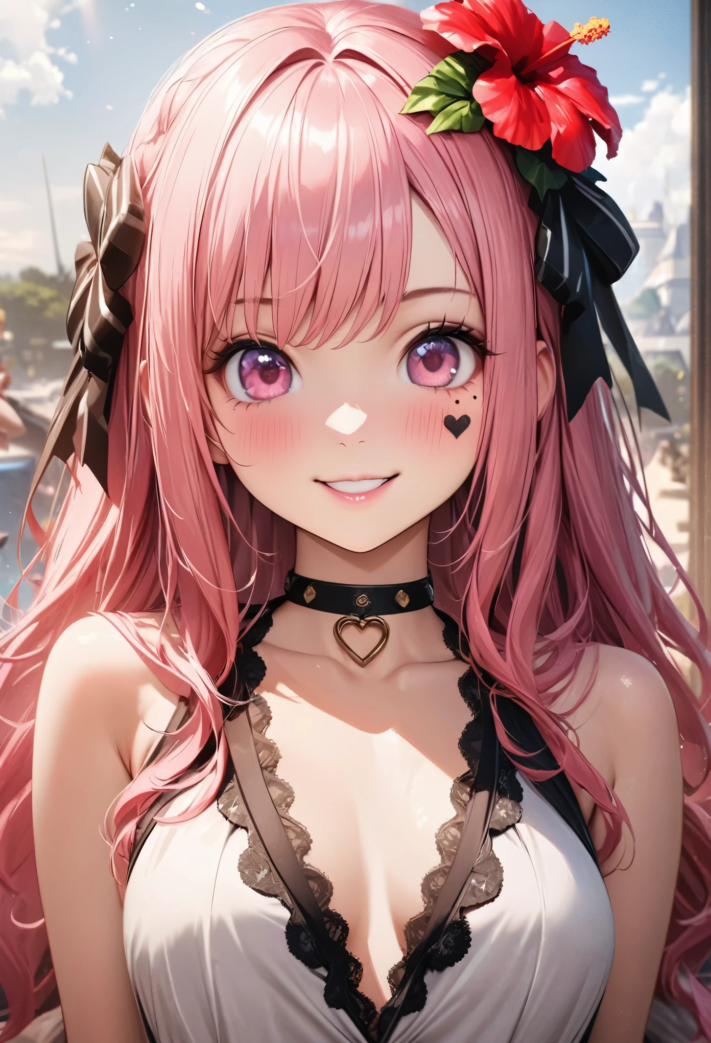 Anime girl with pink hair and a flower in her hair - SeaArt AI