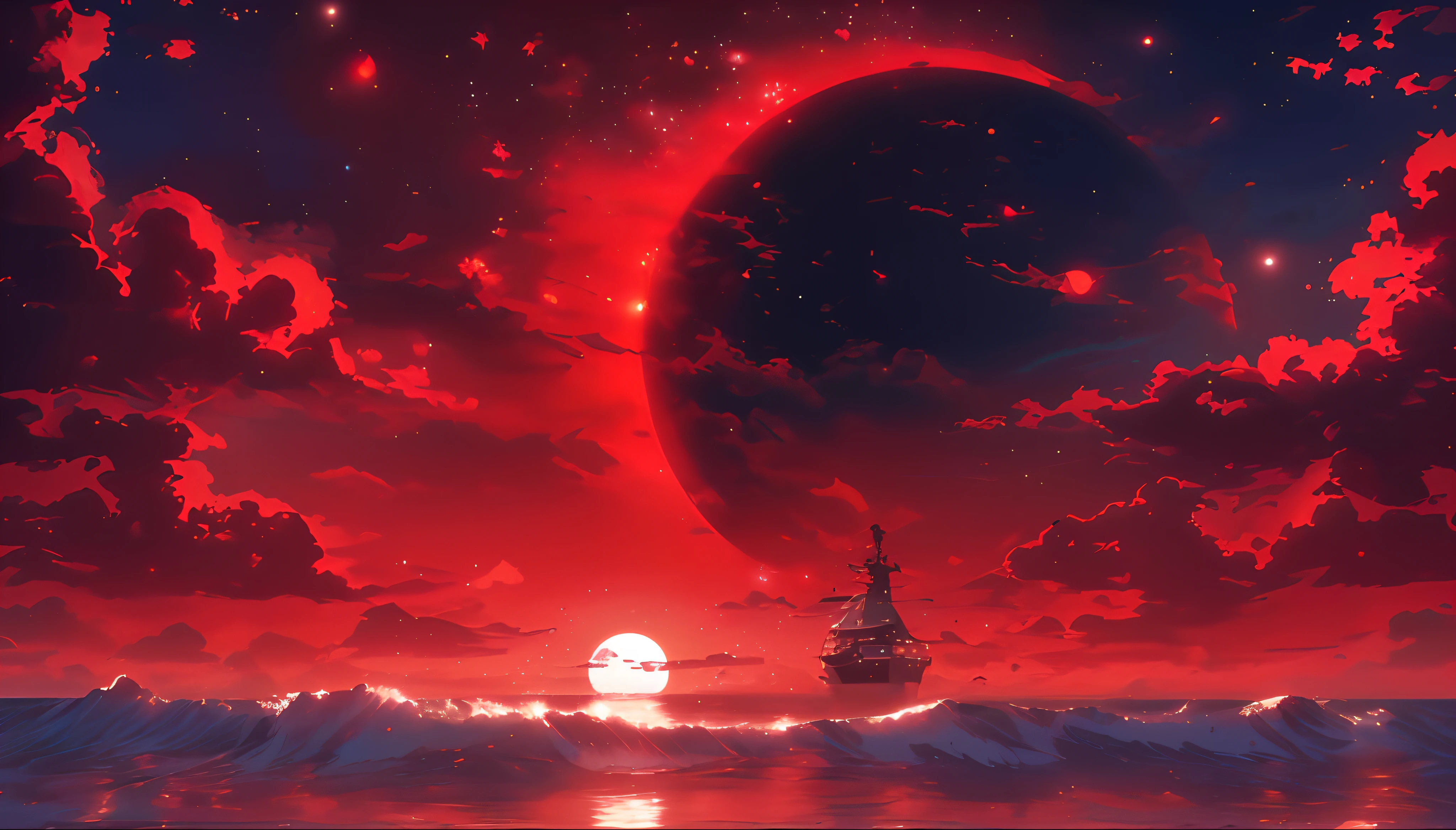amaranth；themoon；the ocean, hyper HD, A high resolution, 4K