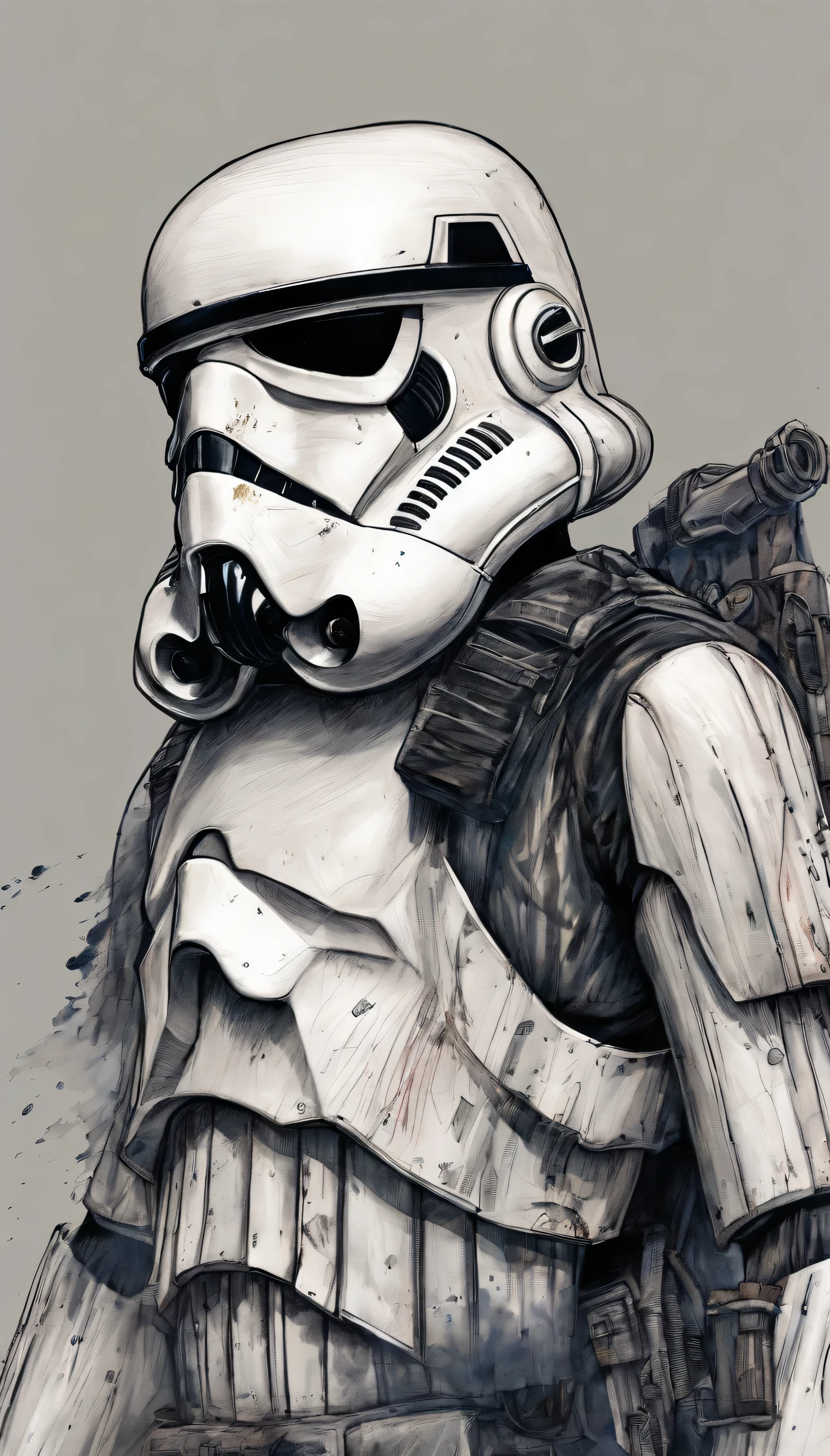 El dibujo de tinta Stormtroopers, Digital illustration, Comic strip style, acuarela, Estilo ArtStation, arte conceptual, 2 d illustration, por Peter Draw, por Carne Griffiths, por Wadim Kashin, cuerpo completo, centrado,detallado, Suave, dynamic pose