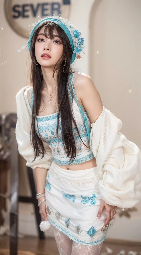 A close up of a woman in a white dress and a blue hat, full body xianxia, white hanfu, white and teal garment, sha xi, xision wu, dilraba dilmurat, jia, gorgeous chinese model, aesthetic!!!!!! female genie, palace , a girl in hanfu, with acient chinese clothes, dressed with long fluent clothes.
Masterpiece, ultra detailed, realistic, photo realistic, high detail RAW color photo, professional photograph, extremely detailed, finely detail, lens flare, Dynamic lighting, 8K, RAW Photo, Best High Quality, Masterpiece: 1.2, Ultra HD: 1, High Detail RAW Color Photo, Pro Photo, Realistic, Photo Realistic: 1.5, Live Photo, Super detailed, Masterpiece, Real Skin, Realistic Skin, Realistic HD Eyes, Highly detailed Eyes, Perfect Eyes, Perfect face, Perfect fingers, extremely detailed face, extremely detailed eyes, extremely detailed skin, perfect anatomy.
