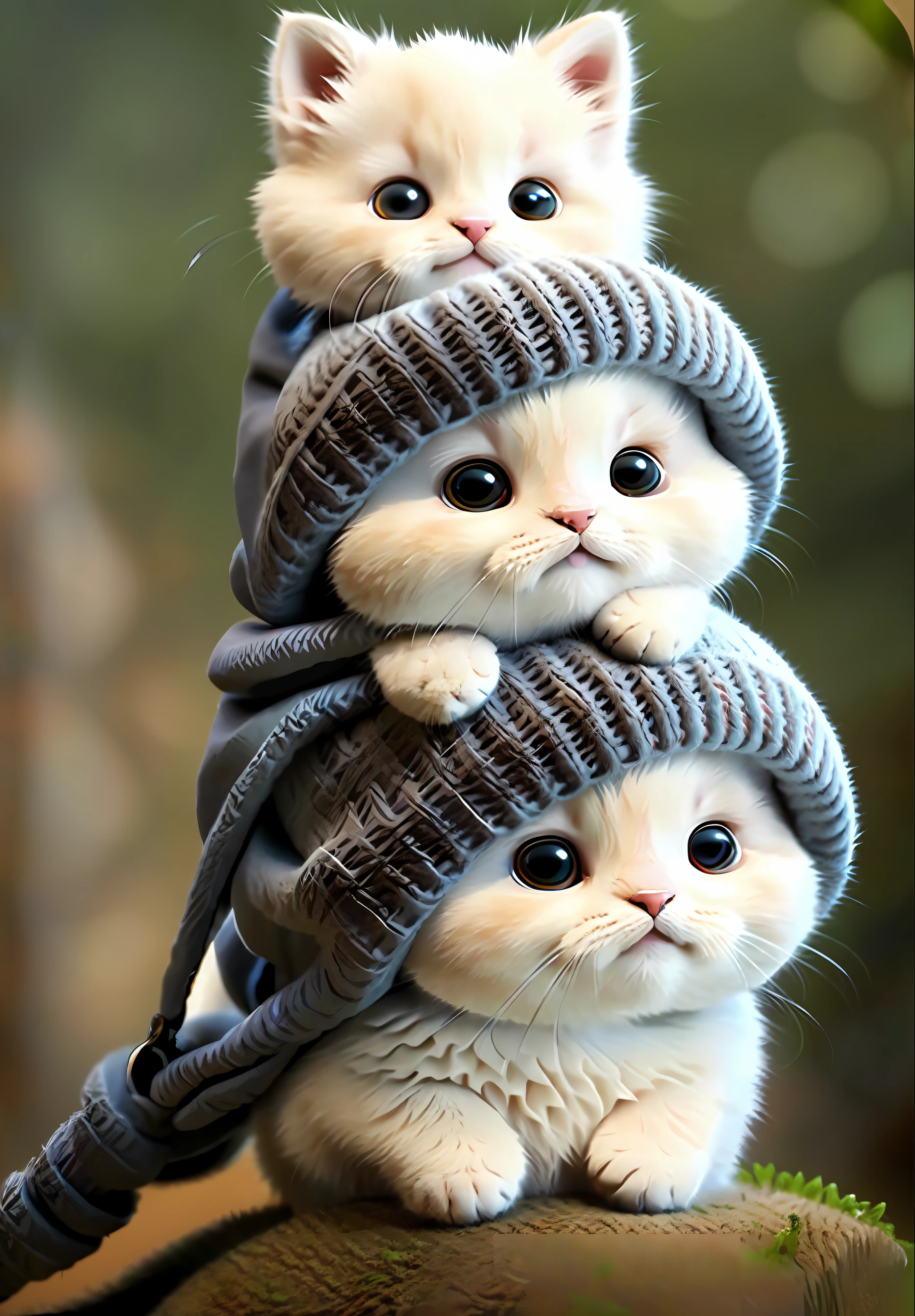 There are two kittens that are wrapped in a blanket, gatos lindos, adorable pintura digital, linda foto de gato, lindo y adorable, lindo render 3d, lindo arte digital, lindos gatitos, adorablemente lindo, cute adorable, lindo animals, lindo arte digital detallado, encantador y lindo, lindo animal, gato esponjoso smol con sombrero smol, adorable y lindo, lindos sombreros