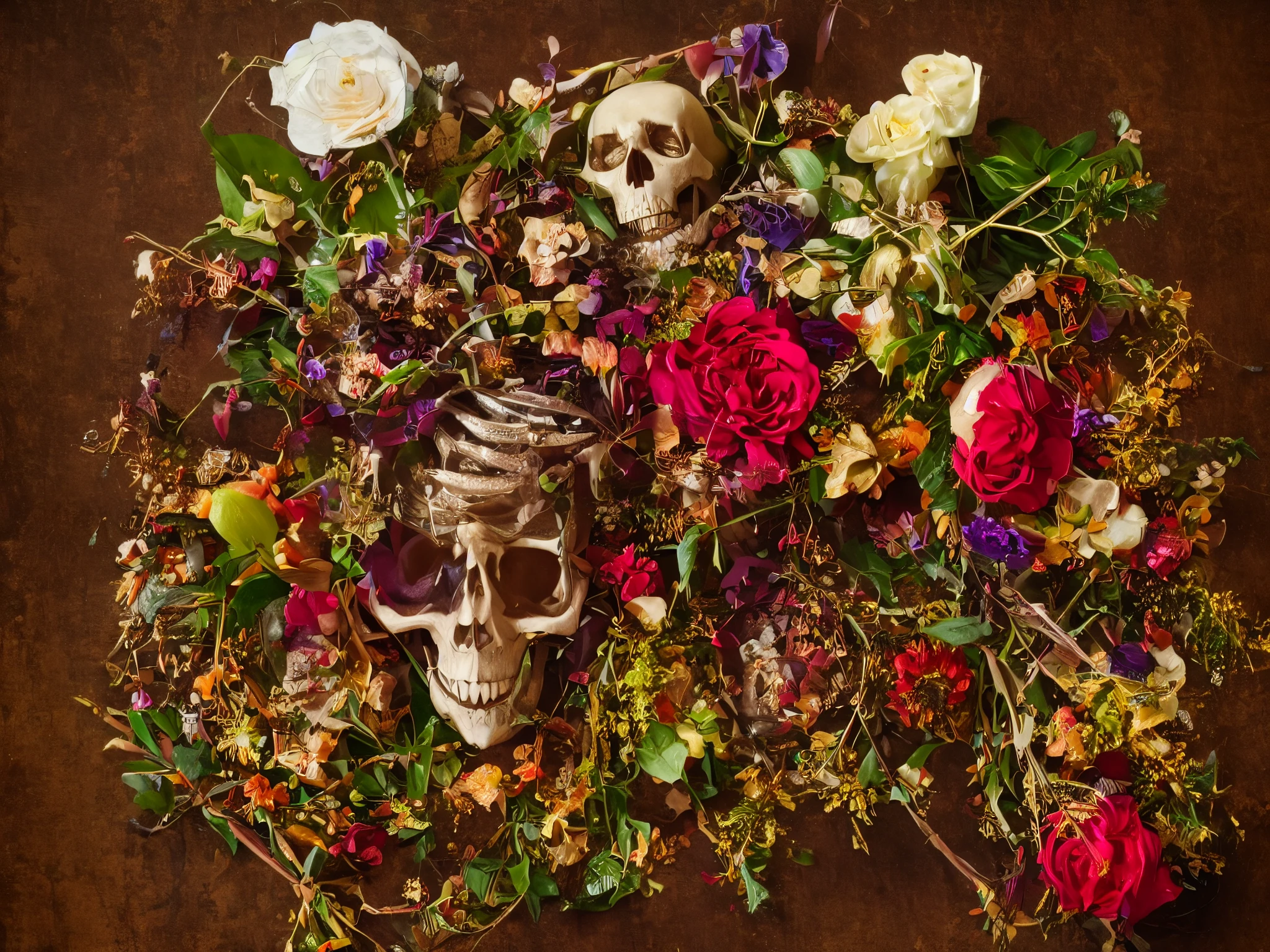 Skeleton,art of death,Flowers,Metalness