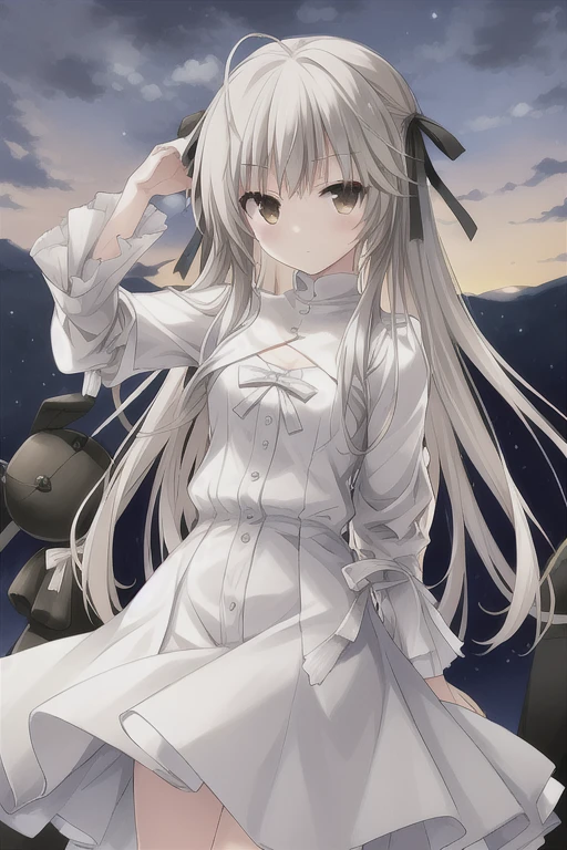((masterpiece:1.4, best quality)) ,Kasugano Sora,1 Girl,Brown eyes,skirt,Plush Toys,Stuffed Animals,stuffed bunny,
outdoor,cloud.night,Depth of Field,Wind,Cowboy shooting,(Star \(Symbolism\)),Happy,permanent,The galaxy is vast