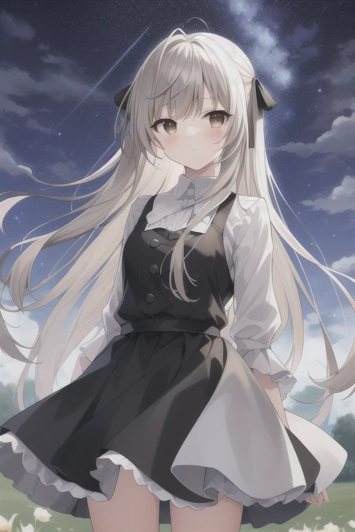 ((masterpiece:1.4, best quality)) ,Kasugano Sora,1 Girl,Brown eyes,skirt,Plush Toys,Stuffed Animals,stuffed bunny,
outdoor,cloud.night,Depth of Field,Wind,Cowboy shooting,(Star \(Symbolism\)),Happy,permanent,The galaxy is vast,Looking at the stars