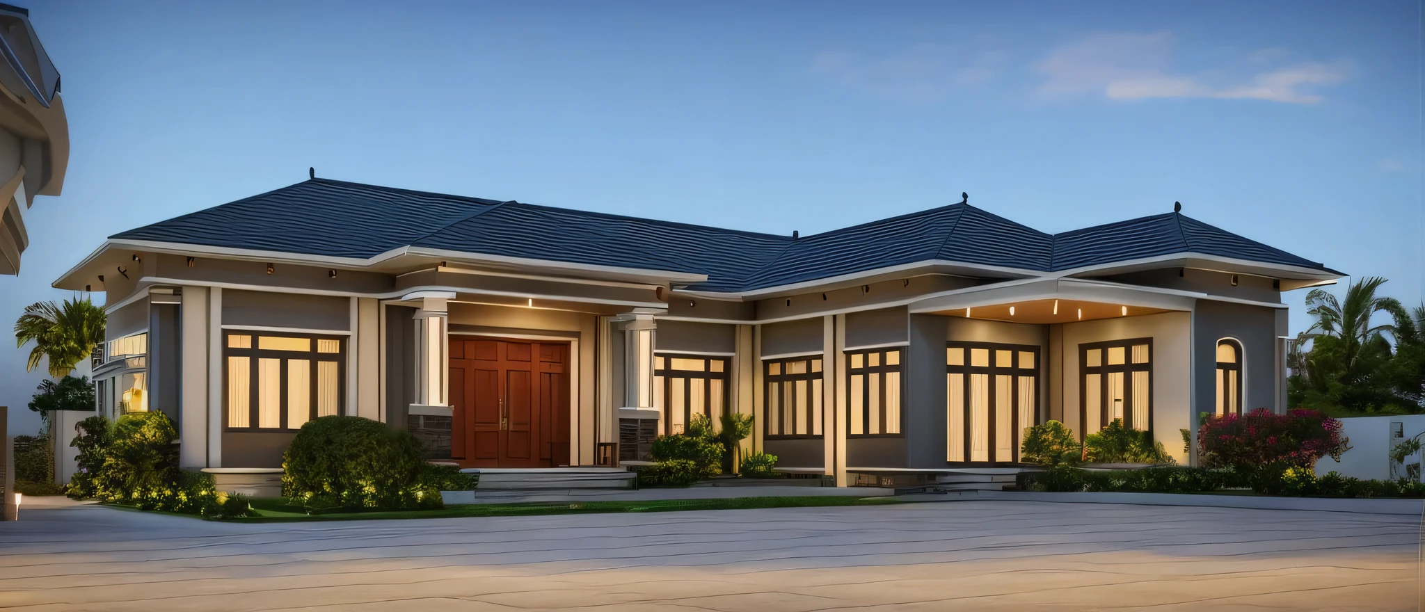 a rendering of a house with a car parked in front of it, front view dramatic, frontview, front perspective, with 3 d render, with 3d render, one house, front side, front view, simple yet detailed, overall architectural design, render amazing, digital rendering, 2 d render, inter dimensional villa, lumion render, in style of ultra realistic