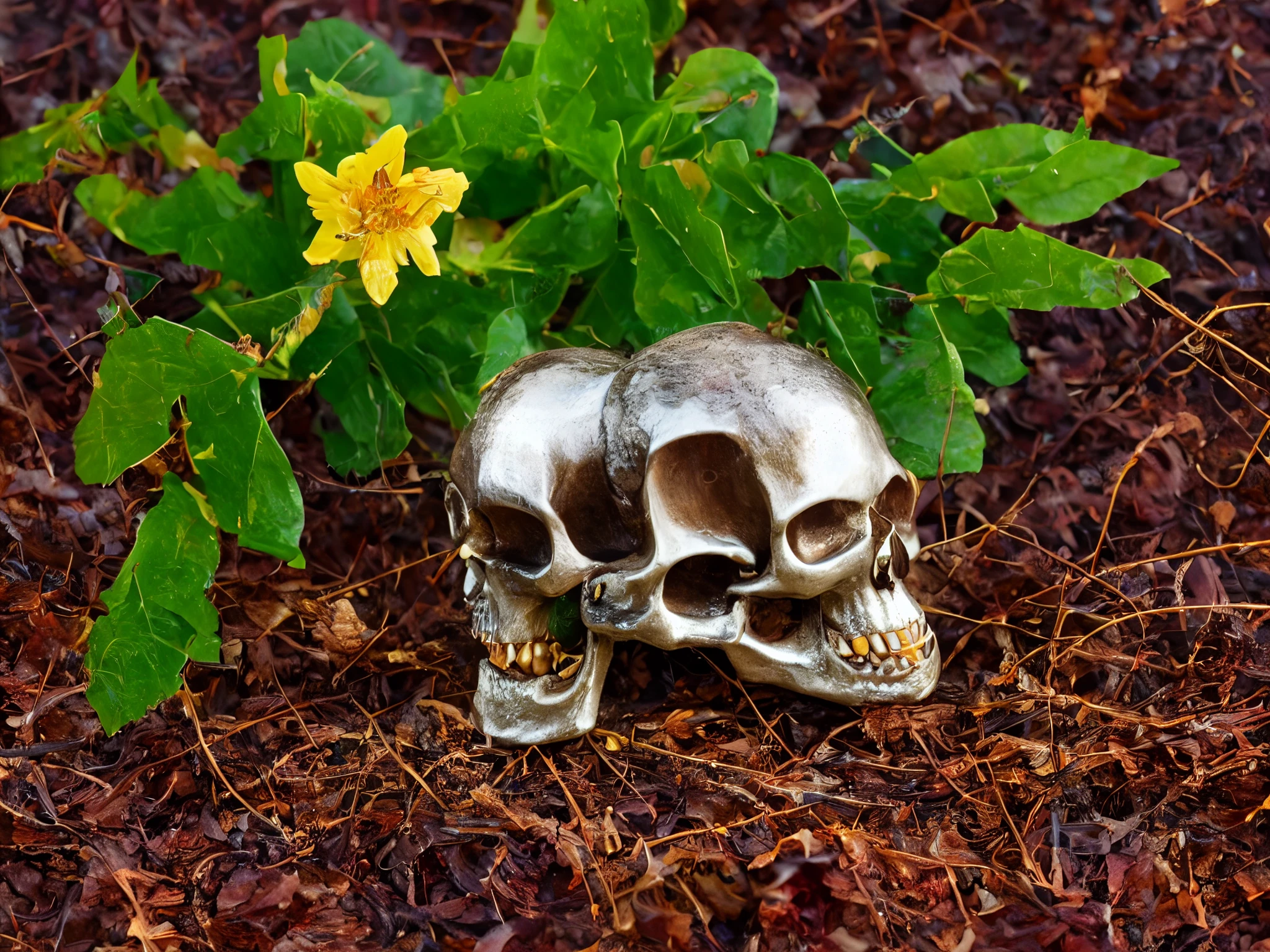 Silver skull,A small flower