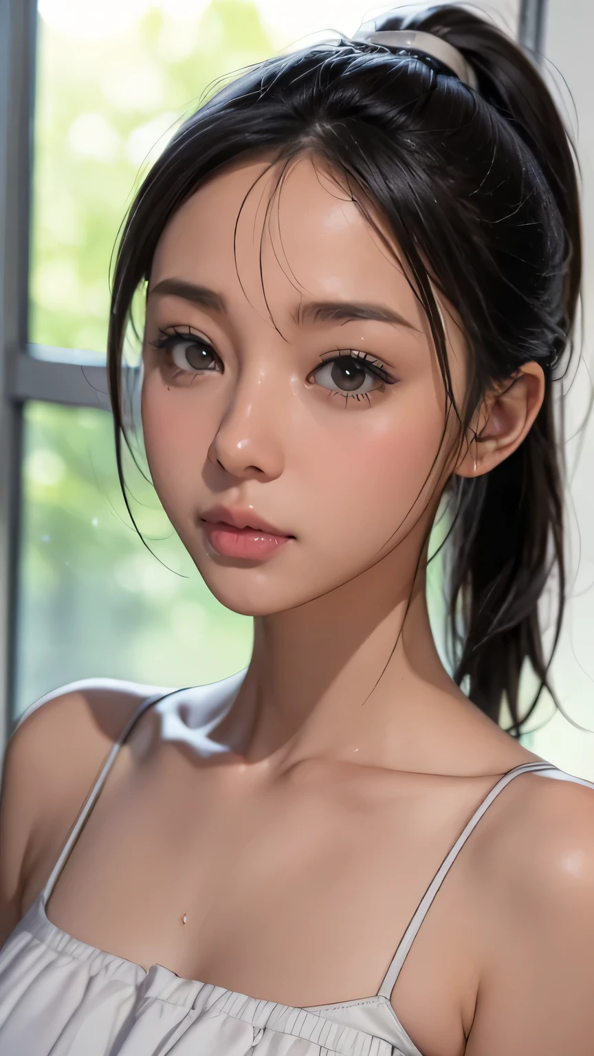 (8K High Resolution), (highest quality), (RAW Image Quality), (reality), (that&#39;realistic:1.37), Big 目,that&#39;Exquisite（Live-action realistic style）,The ultimate face,✤ Light and shadow,clear facial features,Milky skin, Skin with attention to detail,realistic skin details,Visible pores,（Very detailed）,best portrait, facial, how, (10 year old Japanese girl, Black Hair, ponytail, Cute type), ((Be surprised, surprise, Big round eyes))