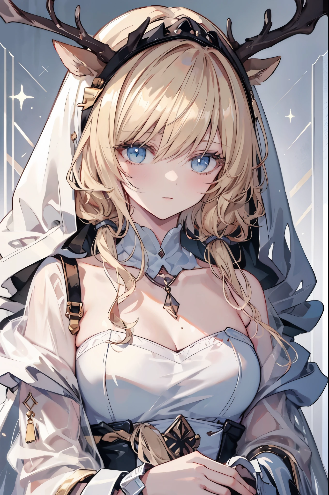 (best quality, 4K, 8k, high resolution, masterpiece:1.2), Ultra Detailed, Noble maiden, Exquisite facial features，Long blond curly hair details, elegant gesture, dreamy atmosphere, Expressive brushstrokes, mysterious atmosphere, Artistic Interpretation,Fine Curls，Detailed floral jewelry, Crystal diamond jewelry，Small fresh aesthetics，Stunningly exquisite clothing, fantasy illustrations, Subtle colors and tones, Details have been updated