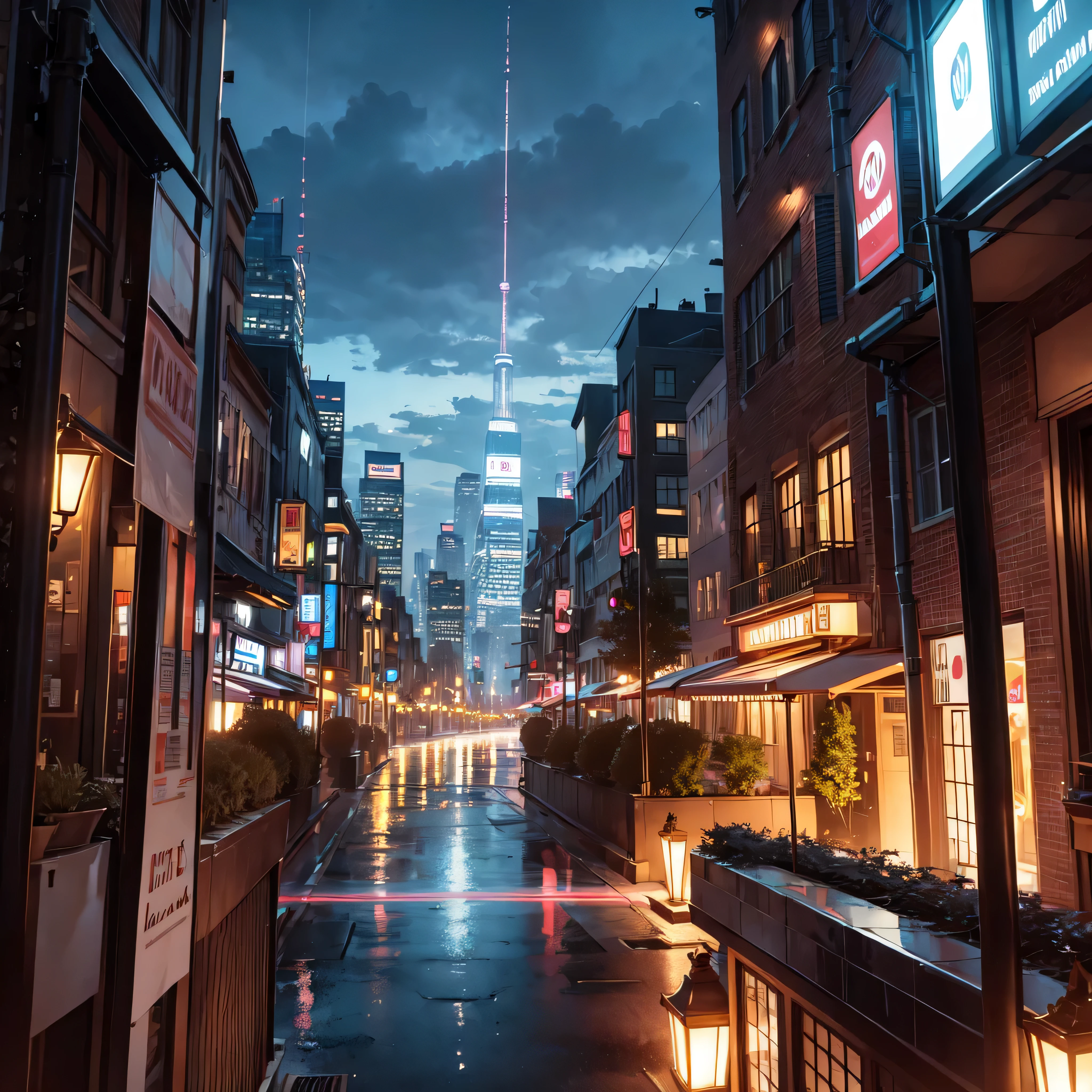 Raining atmosphere,city life,city environment,night time,surreal view of city
No main focus,wide view