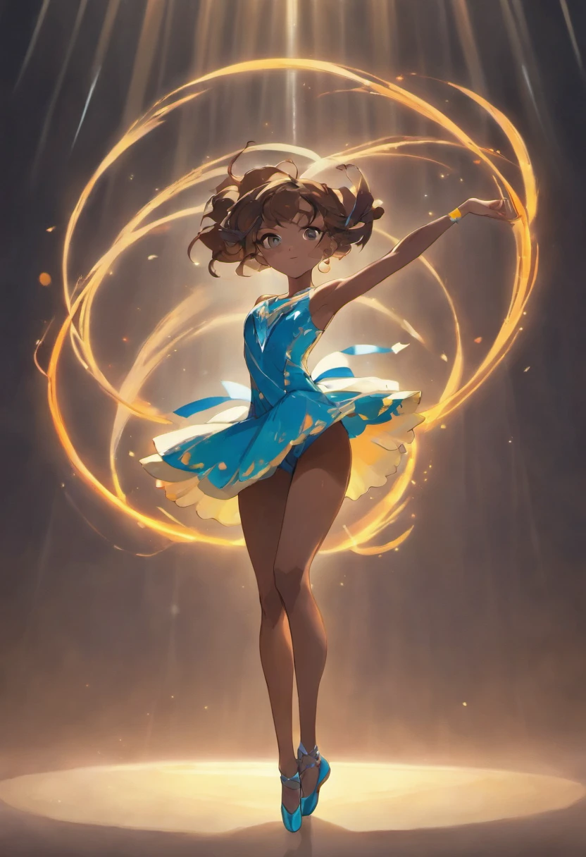 Rhythmic gymnastics, Young woman, dancing, full length, dark-skinned, White background, cartoon style