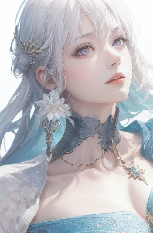 The best AI image creator、1 beautiful girl、(Big purple round eyes)、alone、Realistic,lips,Tabletop,highest quality,Excellent anatomy,Skin Texture、White Background、Small breasts、(Pink Hair)、(Glasses)、White Dress、Fantasy art style, Palace-like 、 green. Fine hair, Beautiful fantasy art portraits, Highly detailed digital art in 4K, Beautiful Fantasy Empress, Gweiz style artwork, ((Beautiful Fantasy Empress)), 8k high quality detailed art, beautiful anime portrait