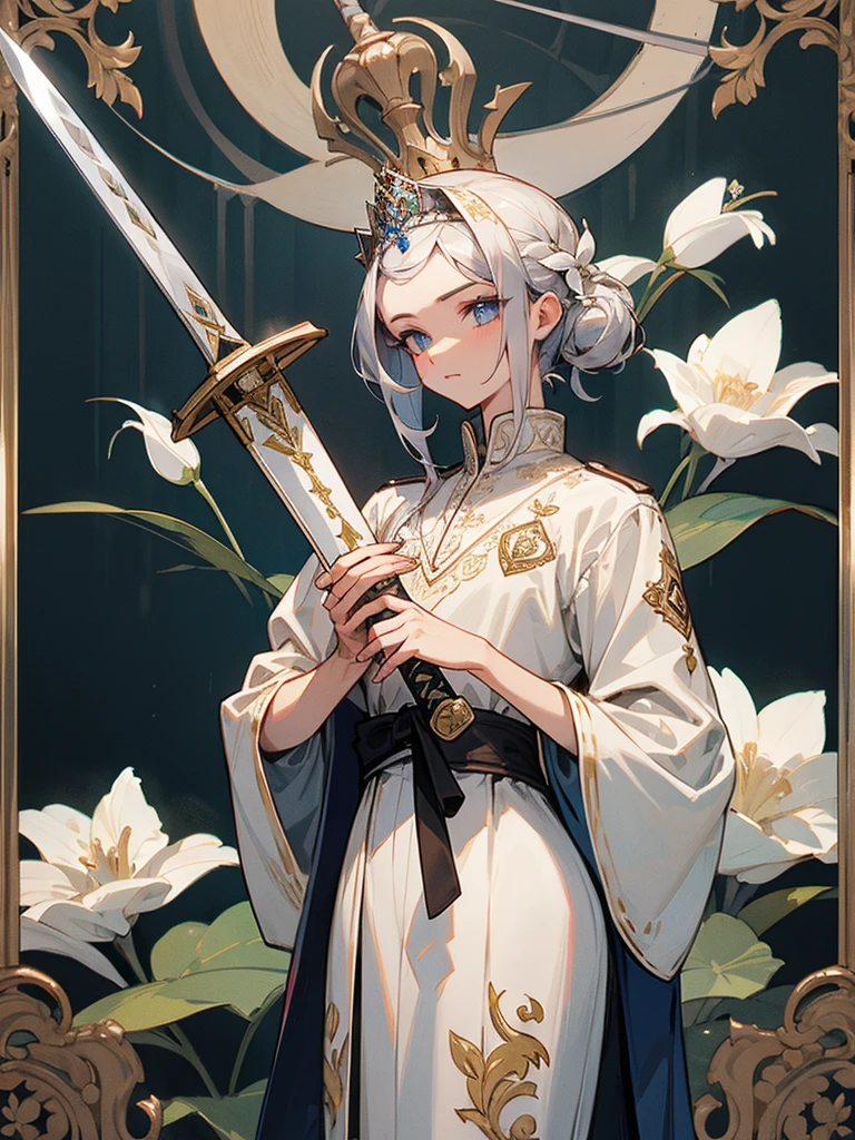 royal emblem, embroided silver sword, fine flower