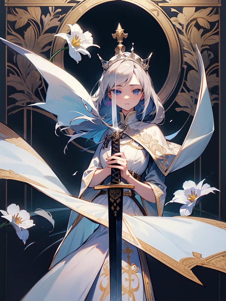 royal emblem, embroided silver sword, fine flower
