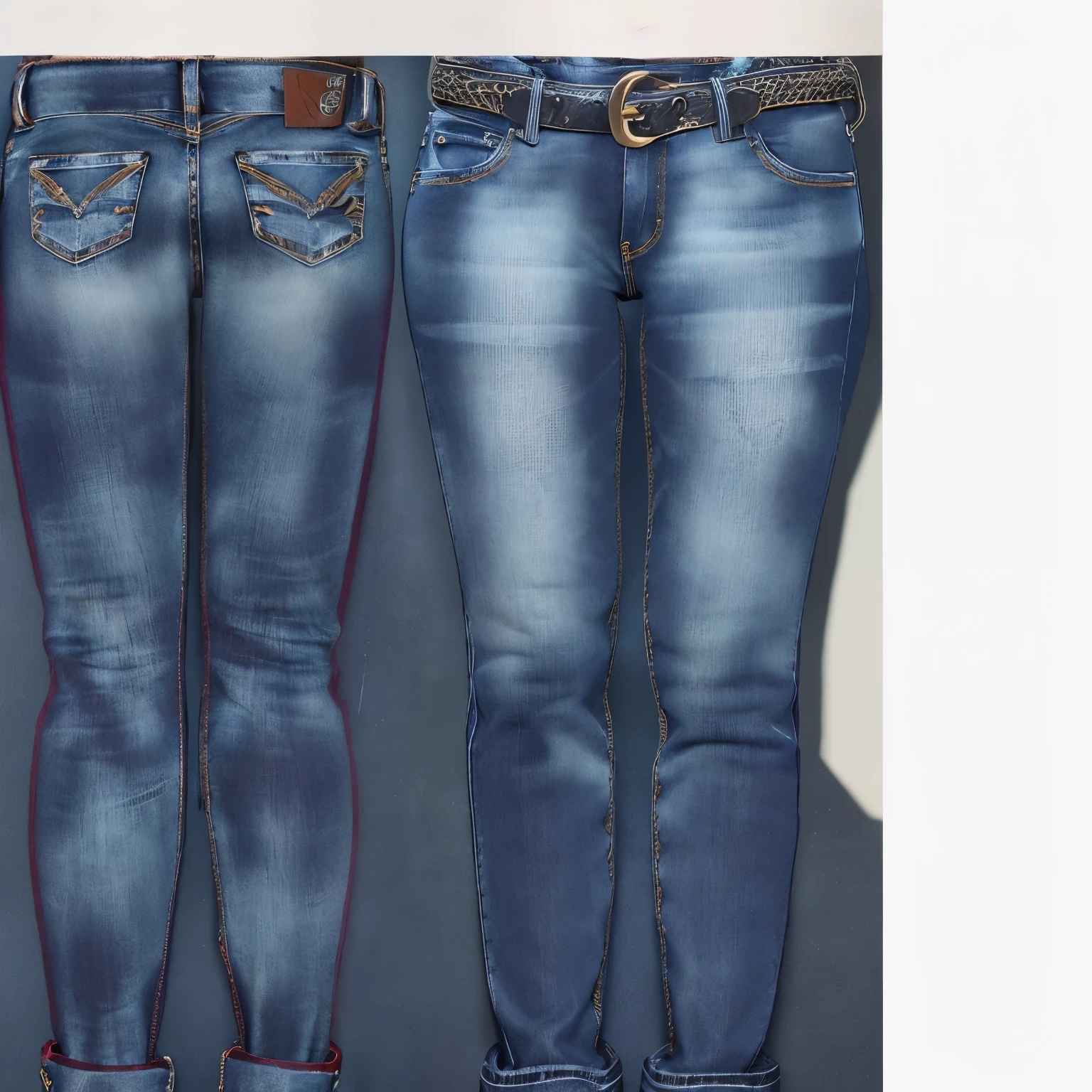 woman jeans, back and front, sexy style, ((keep the belt area the same size on both of them))