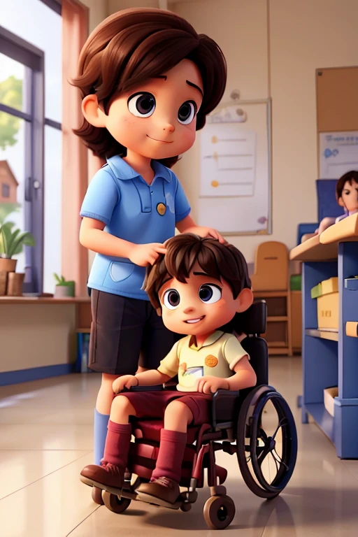 a with a disability teaching something to another , like how to play a game or how to use an object.
The image shows that people with disabilities have much to offer others and can be valuable members of the community.