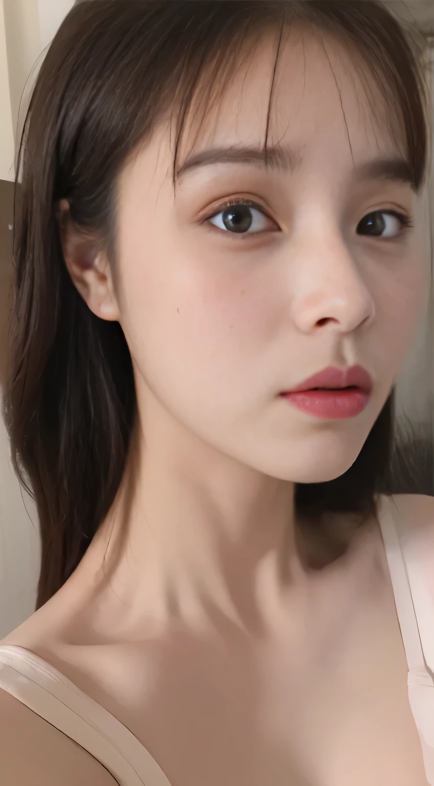 Woman looking into the distance、front、Full face、Hollow Eyes、Drooling、