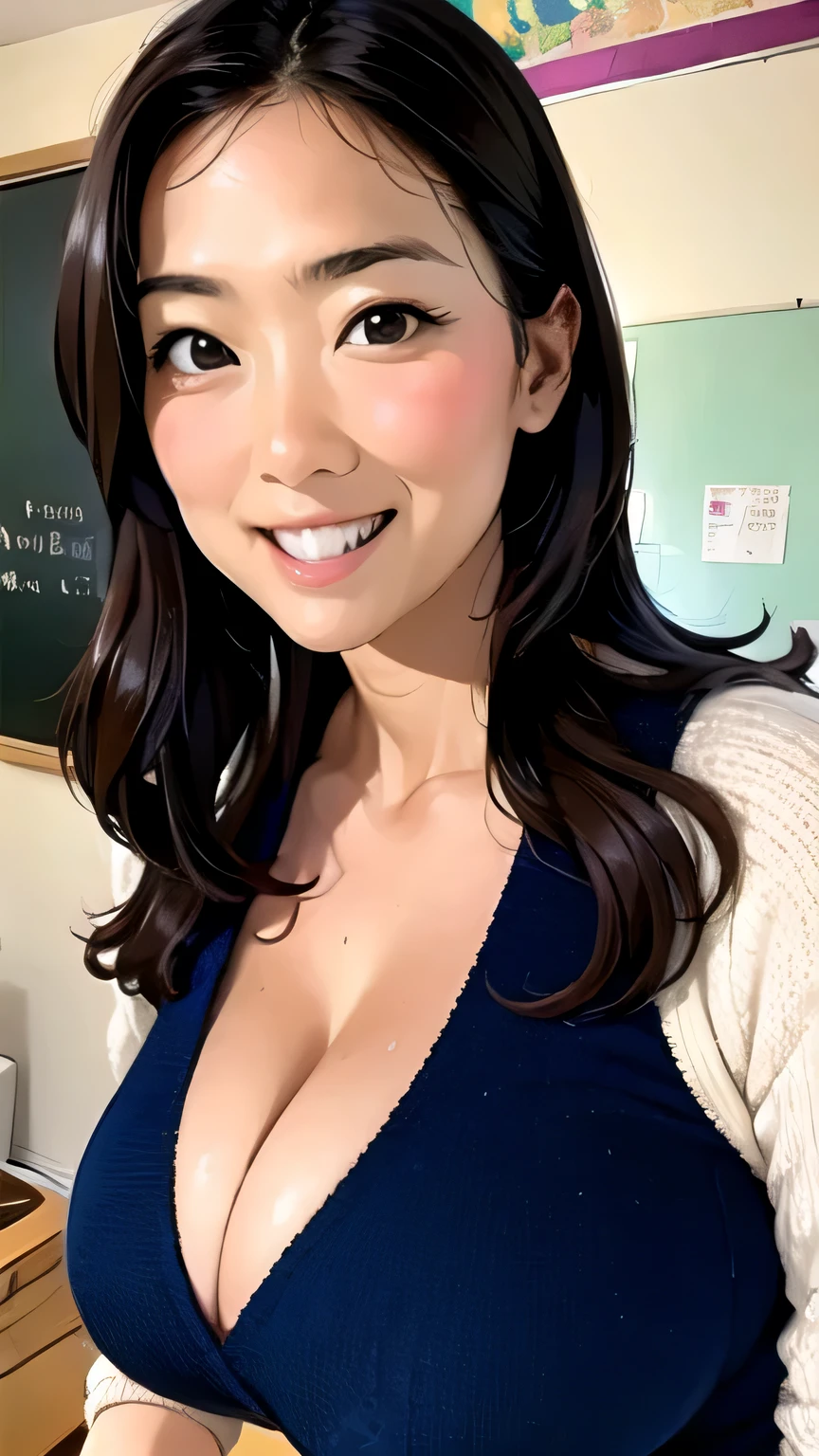 asian beauty japanese korean　　Close-up　,　high quality　high resolution　　Recruitment suits　teacher　blackboard　big breasts　