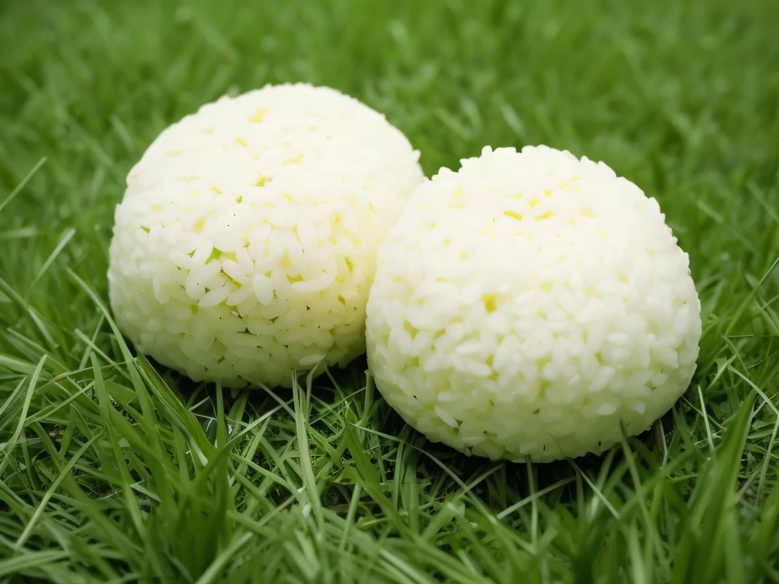 realistic, no_humans, food, food focus, (close-up), towering one onigiri, on round tray, laver, no cut, like ball, Sunlight, outdoor, grass, beautiful, perfect lighting, best quality