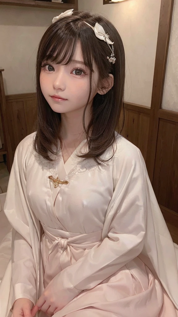 (highest quality、High resolution: 1.2)、real、12 year old baby-faced girl、(detailed and beautiful details) eye、(detailed and beautiful details) lips、(Very detailed and long) eyelash、no clothe、night、Traditional Japan style、Bright colors、gentle lighting、fun celebration、I keep my hair up and short、Rusti