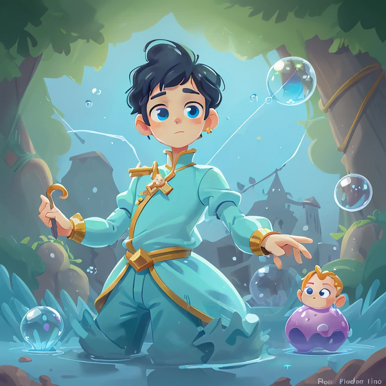 Prince boy, fofo, rosto redondo, Prince Charming, coroa de cristal, water bubbles around you