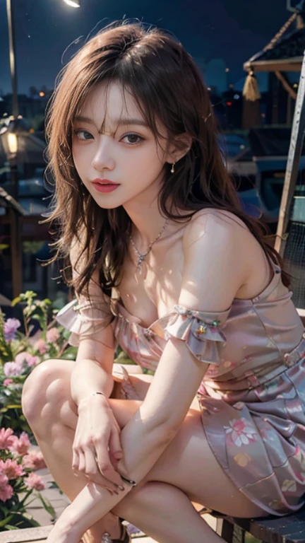 4K Ultra HD, masterpiece,Elegant and dynamic portrait,Stunningly beautiful girl, Big Breasts, Long Hair, girl, Nice face, Fine grain, Detailed lips, Neon Light, Galaxy Background,Floral Dress, Magenta Dress, In heaven, Sitting on a unicorn, Beautiful and clear eyes, Delicate necklace, Delicate earrings (Hair decorated with delicate flower arrangements, crystal jewelry string), (View your viewers),full body portrait, full body shot:1.6),
