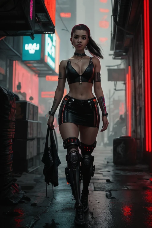 Mujer arafed en bikini con armas de fuego en una ciudad, cyberpunk 2 0 years. o model girl, chica hermosa ciberpunk, repugnant, hermosa modelo de mujer cyberpunk, reptil, que recuerda a blade runner, seductive dark fantasy cyberpunk, oppai ciberpunk, neon cybernetic implants, resplandor ciberpunk brillante, estilo ciberpunk , Hyper realistic