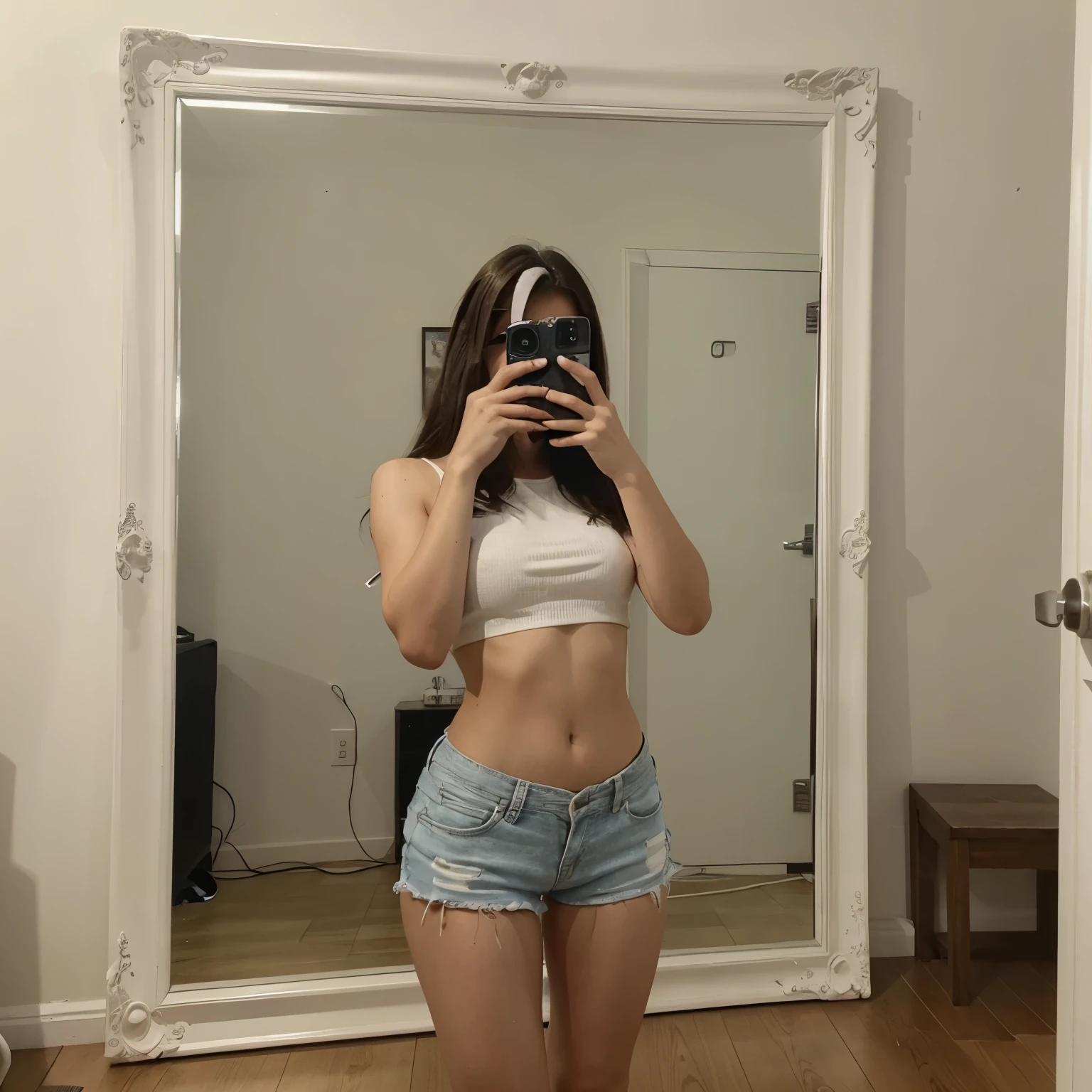 流出 鏡 素人 鏡の前で自撮りをする女性 - SeaArt AI