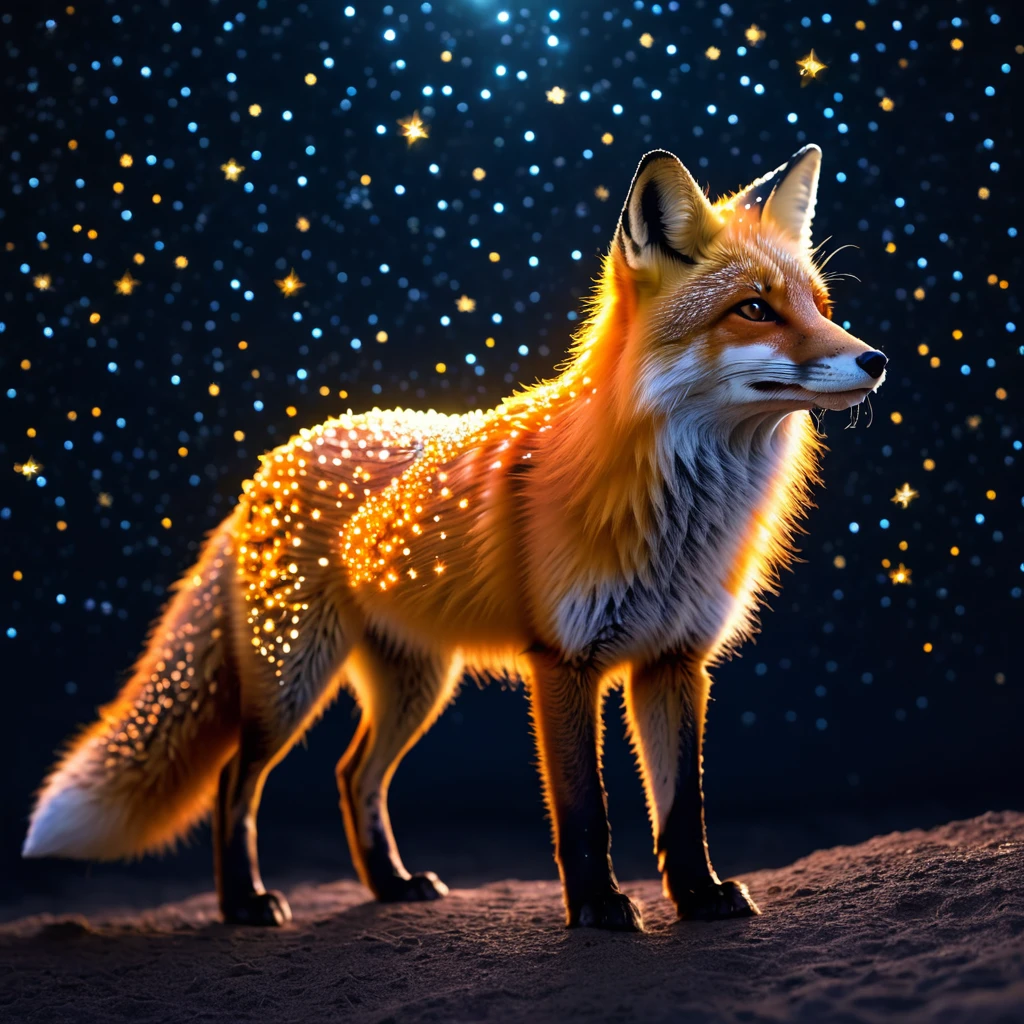 fox made of glowing stars