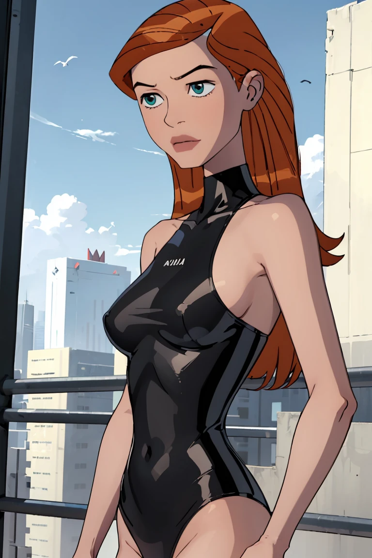 Sexy,Gwen, standing,nude,front view,bib , perfect shape,lean body