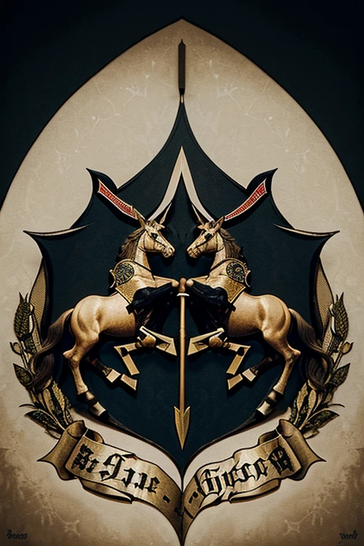 create only the medieval coat of arms having the horse, bow and arrow as symbols.