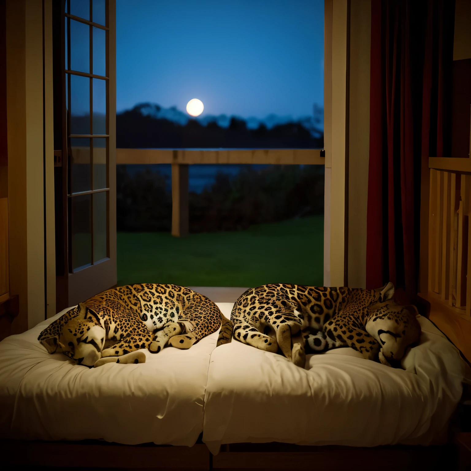 A quiet night Two jaguars Sleeping and not sleeping A gentle atmosphere